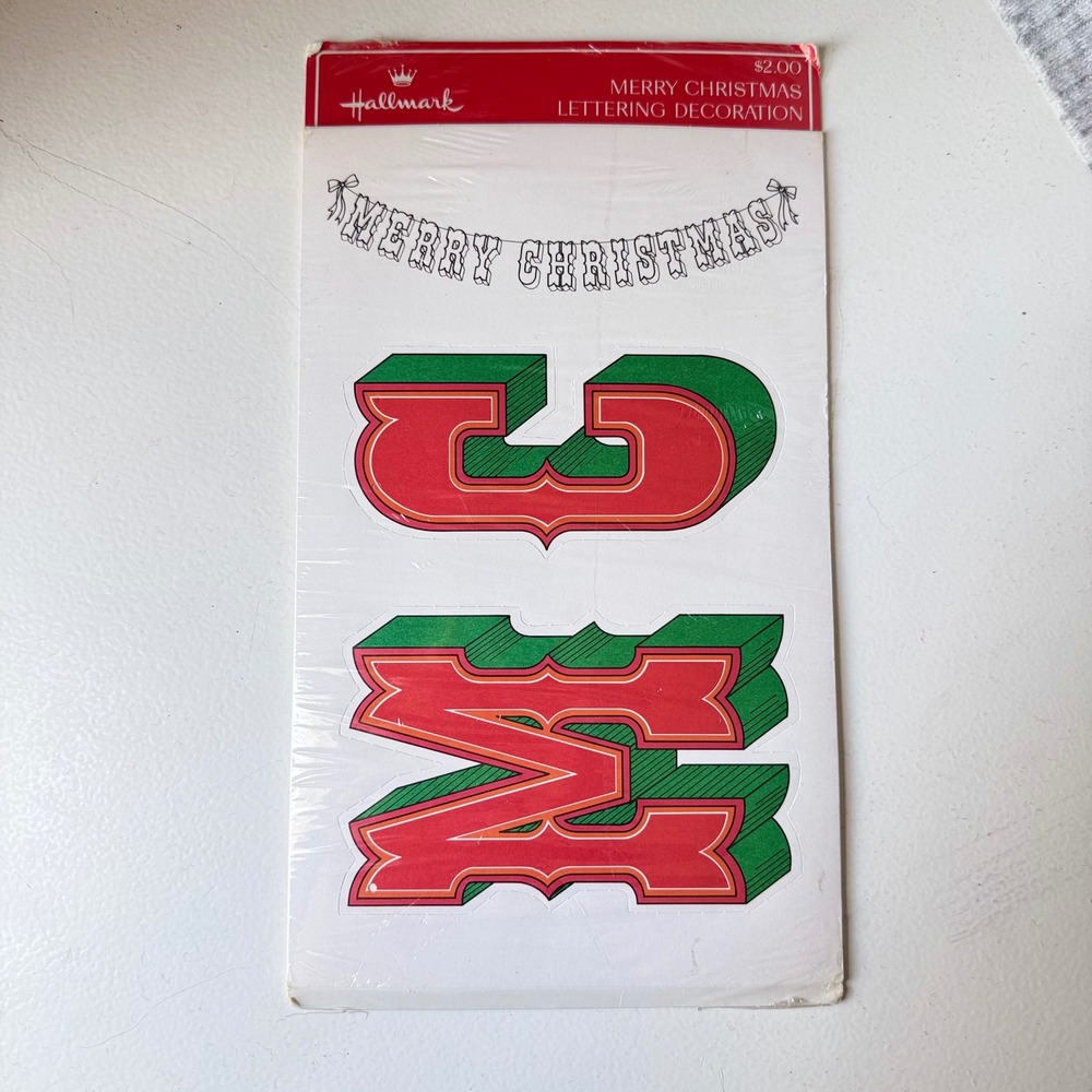 NEW Vintage Hallmark Merry Christmas Lettering Decoration Banner Kit Red Green